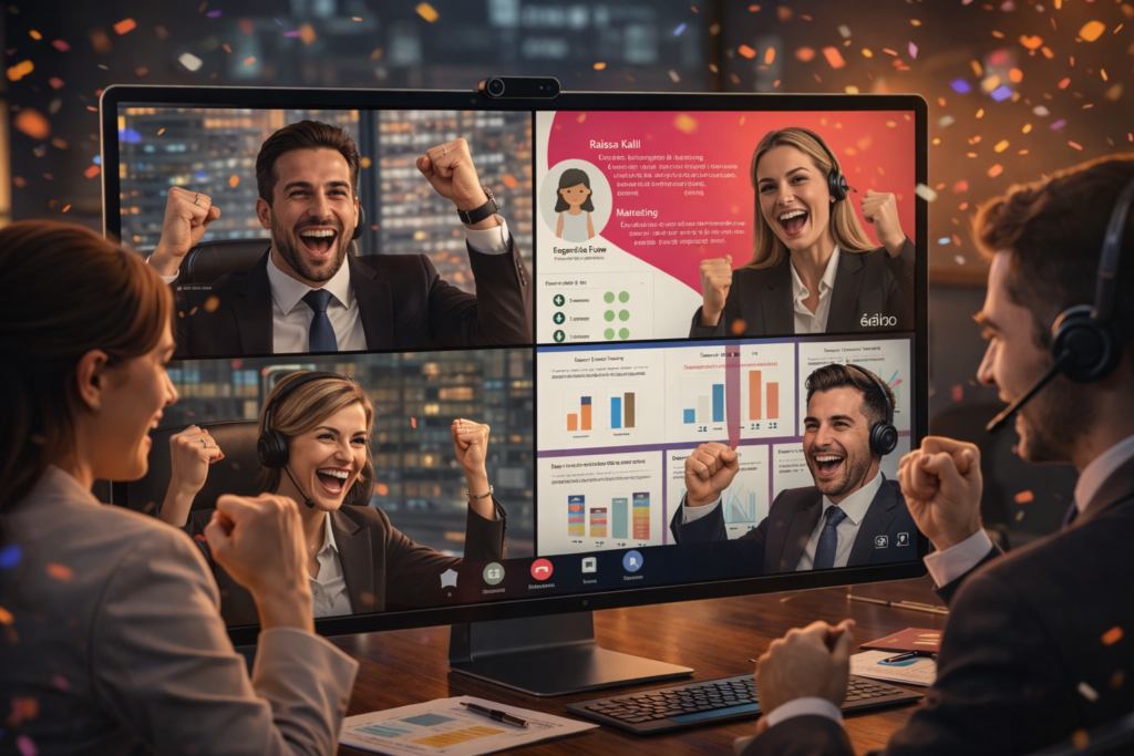 Jogo corporativo Executivo do Ano simulando negociação, influência e construção de consenso em uma decisão coletiva.